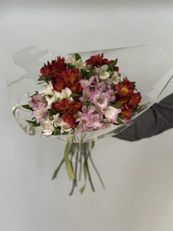 Микс 9 альстромерий импорт (под ленту в упаковке)